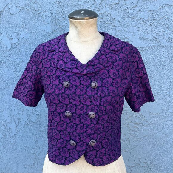 1960s Lace Cropped Blazer Size Small Purple jacket - Picture 3 of 8